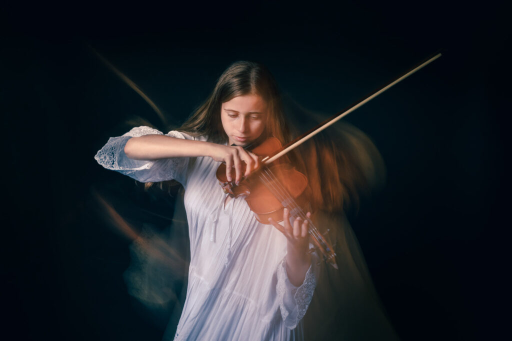 portrait d'une jeune violoniste au studio de rueil malmaison