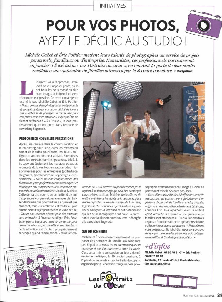 Article de Rueil-Infos AU STUDIO Eric Pothier photographe à Rueil-Malmaison