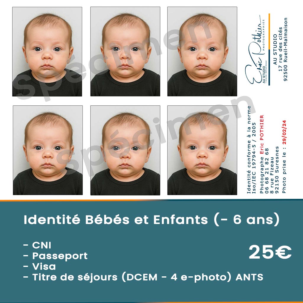 Tarif photo identité bébé, enfants