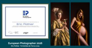 Diplôme European Photographer d'Éric Pothier et deux portraits de son dossier FEP 2026