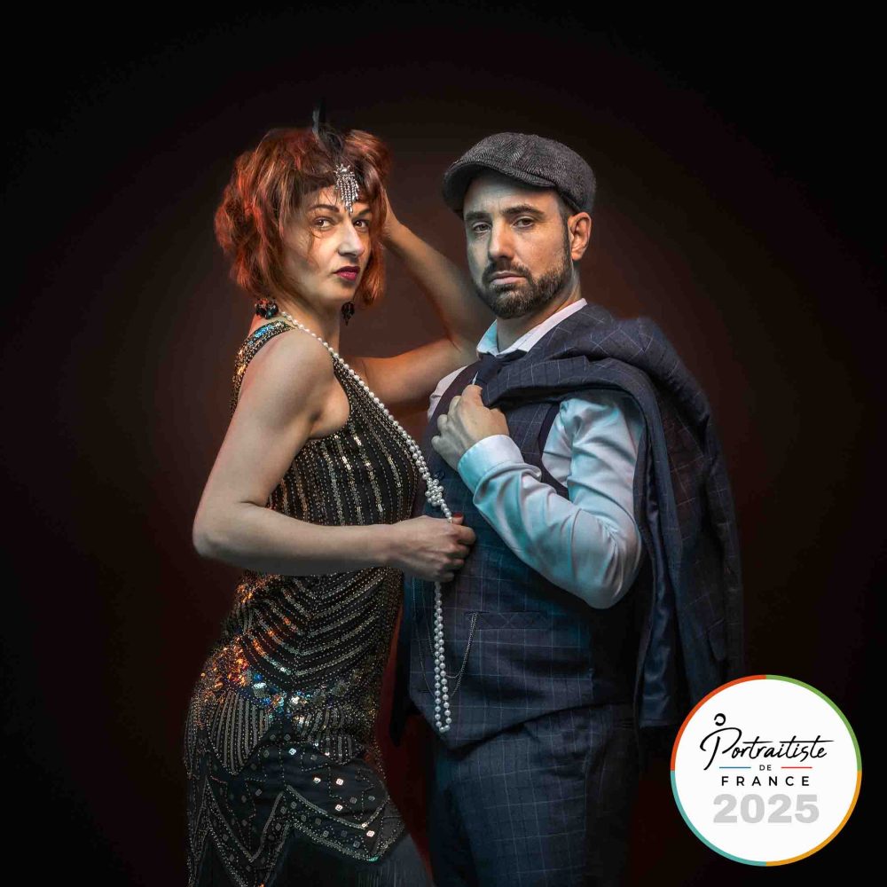 portrait de couple créatif, lumière, couleur style cinéma et film Peaky Blinders